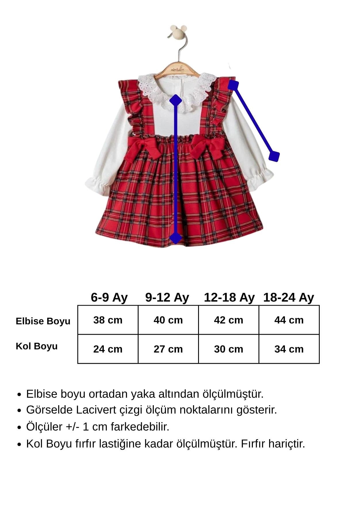 Kız Bebek Yılbaşı Konsept Kırmızı Beyaz Ekose Elbise