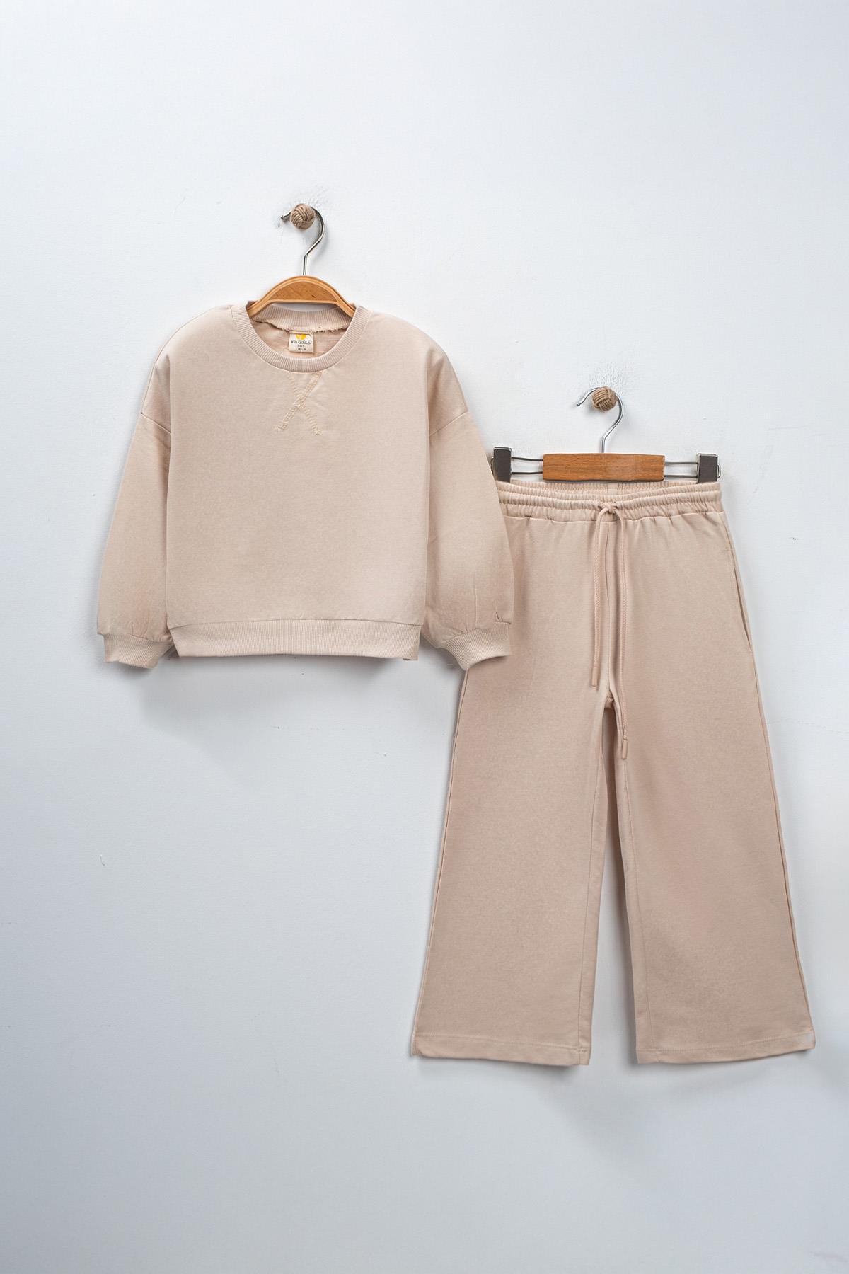 Kız Çocuk Basic Sweatshirt Takım 5-8 Yaş Grej