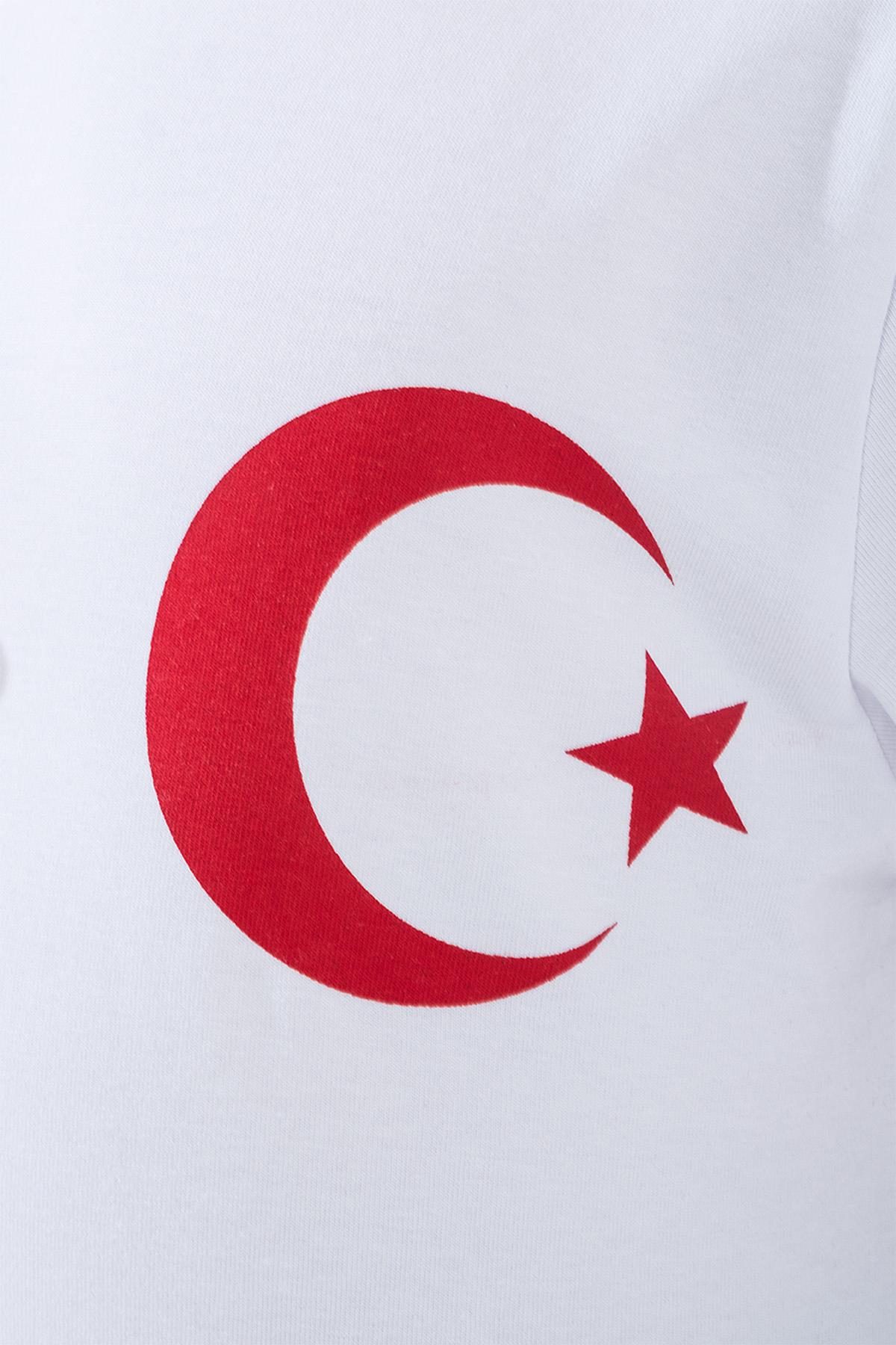 Kız Çocuk Türk Bayrak Göğüs Arma Baskılı Beyaz Tshirt