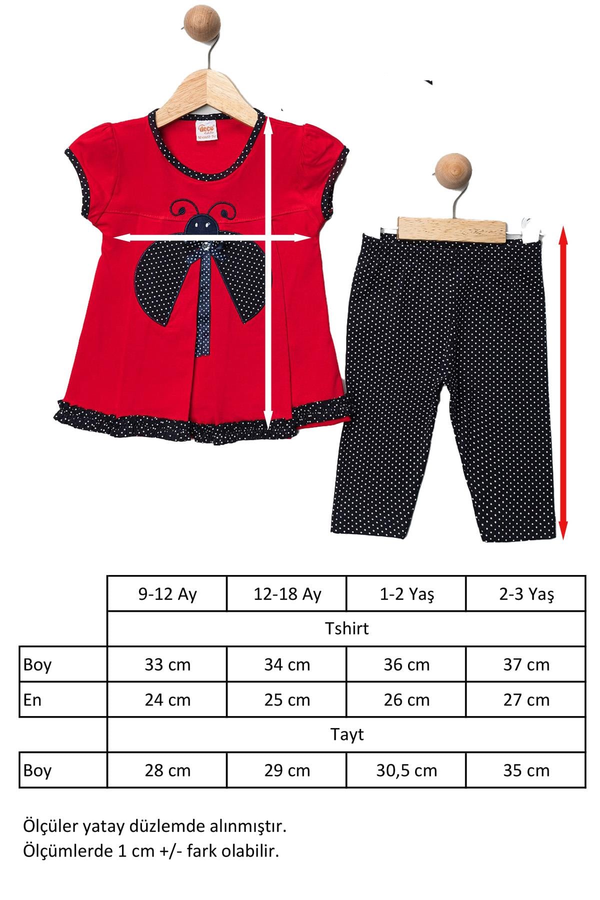 Kız Çocuk Uğur Böceği Tshirt Tayt Yazlık Takım (Saç Bandı Hediyeli) 9-12-18-24 Ay Seçenekli