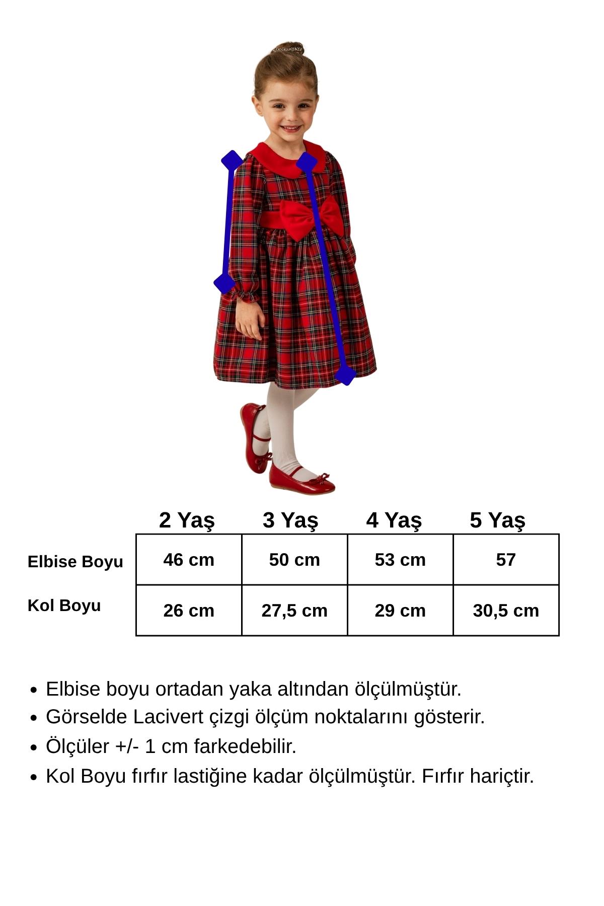 Kız Çocuk Yılbaşı Konsept Bebe Yaka Ekose Kırmızı Elbise