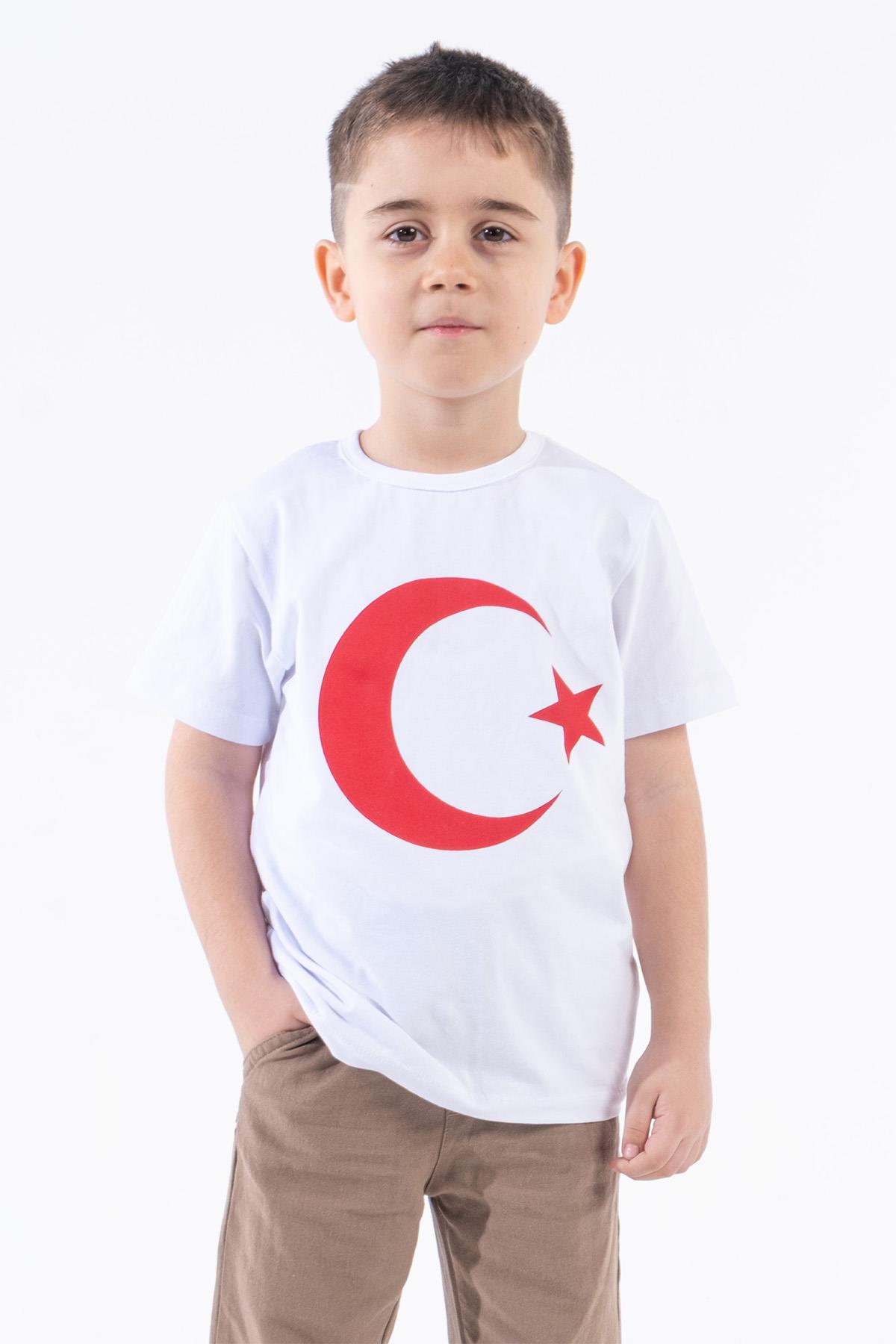 Türk Bayraklı Atatürk Baskılı T-shirt (3 Adet Fiyatı) 4-14 Yaş Kız-Erkek
