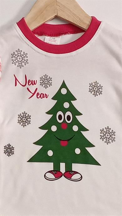 1-2-3 Yaş Kız Bebek Yeni Yıl Baskılı Uzun Kollu 2li Pijama Takımı