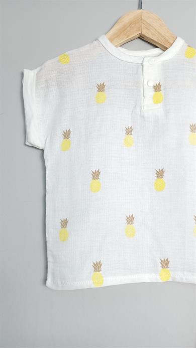 9-24 Ay Erkek Bebek Ananas Yazlık 2li Müslin Takım Kahve