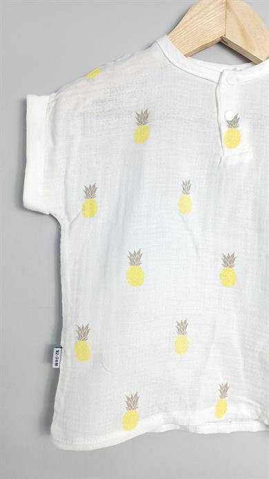 9-24 Ay Erkek Çocuk Ananas Yazlık 2li Müslin Takım Bej