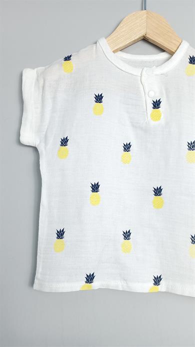 9-24 Ay Erkek Bebek Ananas Yazlık 2li Müslin Takım Sarı
