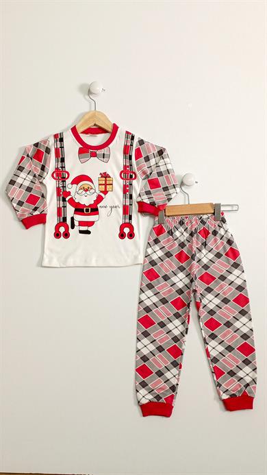 4-5-6 Yaş Çocuk Yeni Yıl Baskılı Uzun Kollu 2li Pijama Takımı