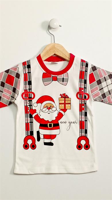4-5-6 Yaş Çocuk Yeni Yıl Baskılı Uzun Kollu 2li Pijama Takımı