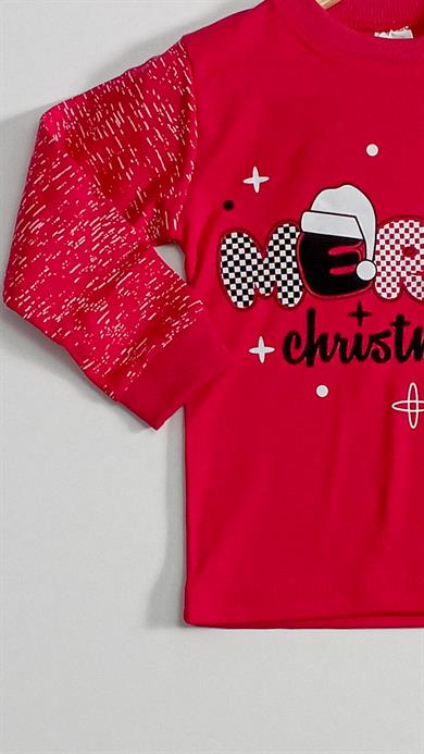 4-5-6 Yaş Mery Chrismast Baskılı Uzun Kollu 2li Çocuk Pijama Takımı