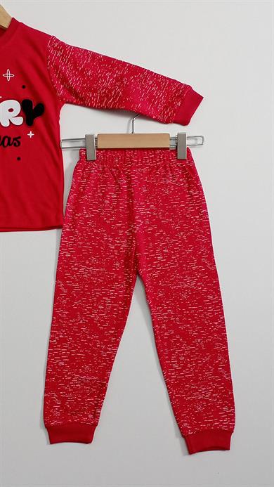 4-5-6 Yaş Mery Chrismast Baskılı Uzun Kollu 2li Çocuk Pijama Takımı