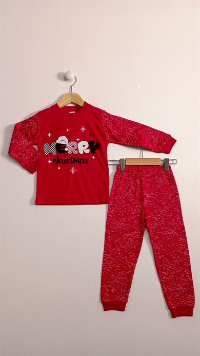 4-5-6 Yaş Mery Chrismast Baskılı Uzun Kollu 2li Çocuk Pijama Takımı