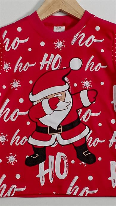 4-5-6 Yaş Yeni Yıl Ho Ho Baskılı Uzun Kollu 2li Çocuk Pijama Takımı