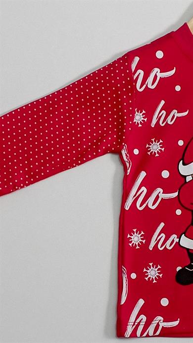 4-5-6 Yaş Yeni Yıl Ho Ho Baskılı Uzun Kollu 2li Çocuk Pijama Takımı