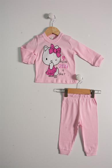 6-12 AY Minik Kedi Kız Bebek Pijama Takımı