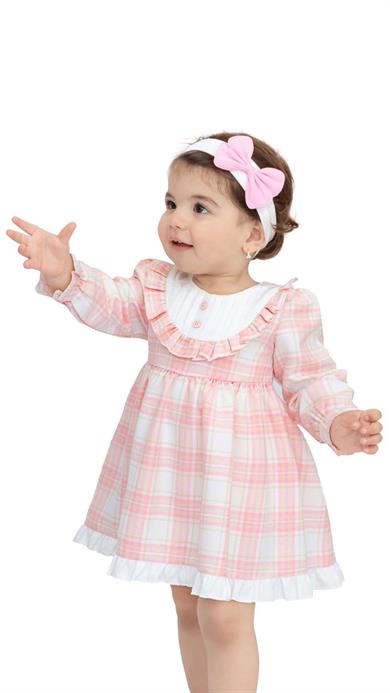 6-18 Ay Ekose Kumaş Elbise Pembe