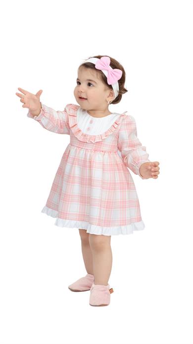 6-18 Ay Ekose Kumaş Elbise Pembe