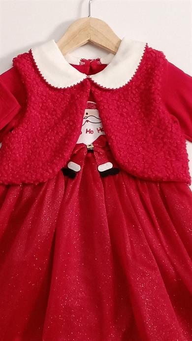 9-24 Ay Kız Bebek Elbise Peluş Yelekli Noel Tasarım