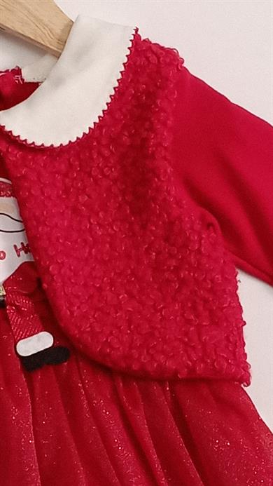 9-24 Ay Kız Bebek Elbise Peluş Yelekli Noel Tasarım