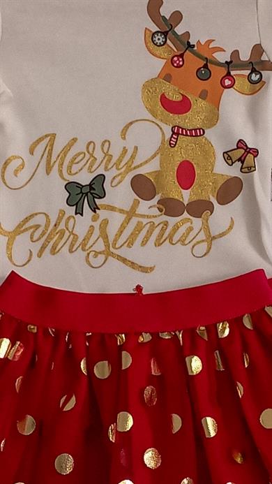 9-24 Ay Kız Bebek Etekli Body Yılbaşı Tasarım Beyaz