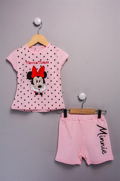 9-24 Ay Kız Bebek Mini Baskılı Yazlık Takım Pembe