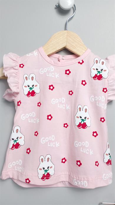 9-24 Ay Kız Bebek Tavşanlı Yazlık Takım Pembe