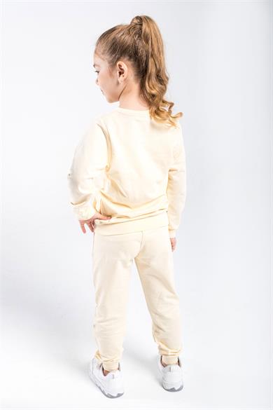 Çocuk Sweat Eşofman Takım Kedi Baskılı Bej 1-6 Yaş
