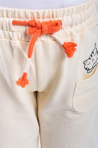 Çocuk Sweat Eşofman Takım Kedi Baskılı Bej 1-6 Yaş
