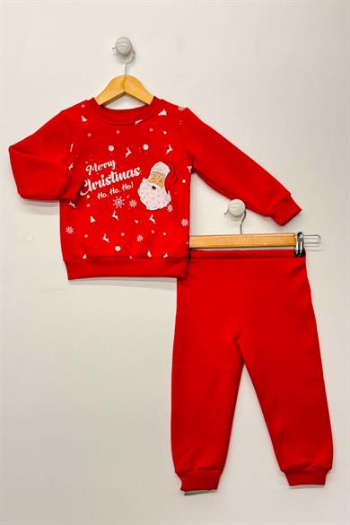 Çocuk Sweat Takım Şardonlu Pamuk Kumaş Noel Baba Tasarım 1-3 Yaş