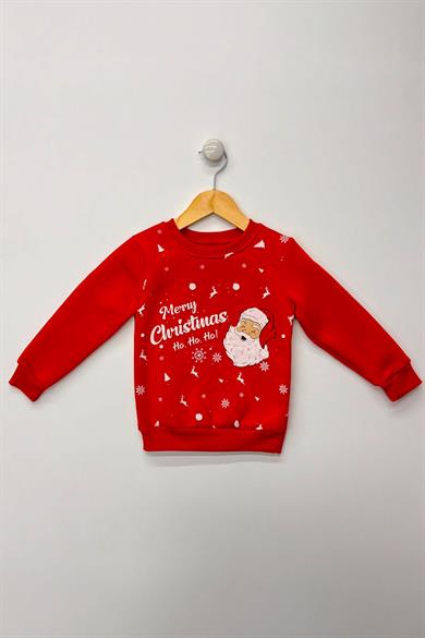 Çocuk Sweat Takım Şardonlu Pamuk Kumaş Noel Baba Tasarım 1-3 Yaş
