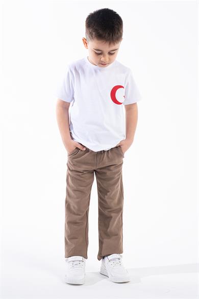 Erkek Çocuk Türk Bayrak Göğüs Arma Baskılı Beyaz Tshirt