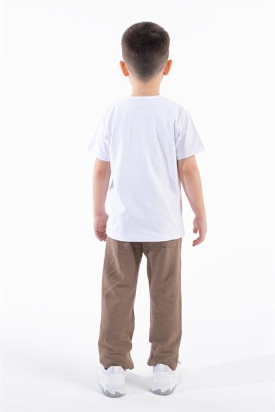 Erkek Çocuk Türk Bayrak Göğüs Arma Baskılı Beyaz Tshirt