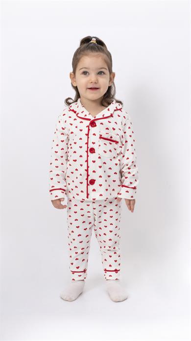 Kız Bebek Pijama Takımı Kalp Desenli  6-18 AY