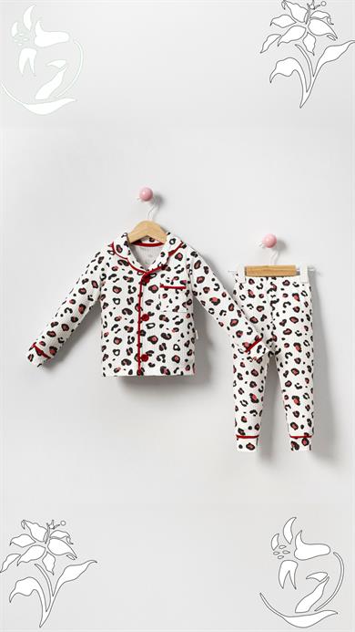 Kız Bebek Pijama Takımı Leopar Kırmızı Detay  6-18 AY