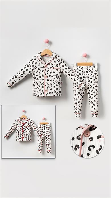 Kız Bebek Pijama Takımı Leopar Pembe Detay  6-18 AY