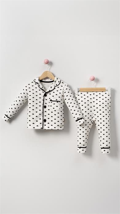 Kız Bebek Pijama Takımı Siyah Kalp Desenli  6-18 AY