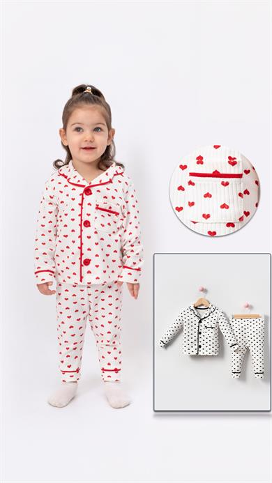 Kız Bebek Pijama Takımı Siyah Kalp Desenli  6-18 AY