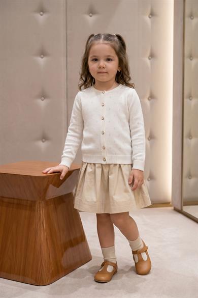 Kız Çocuk Buket Desen Beyaz Triko Hırka 1-4 Yaş
