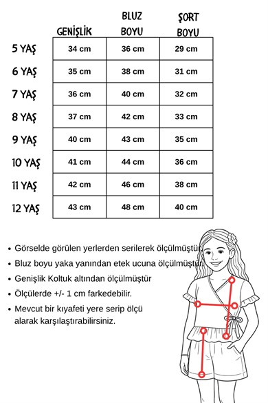 Kız Çocuk Çiçek Çizgili Bluz Şort Yazlık Takım Ekru-Krem 5-12 Yaş