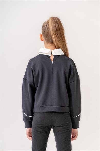 Kız Çocuk Lacivert Bluz Sweat Yaka Detaylı  