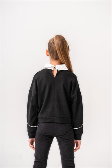 Kız Çocuk Siyah Bluz Sweat Yaka Detaylı  