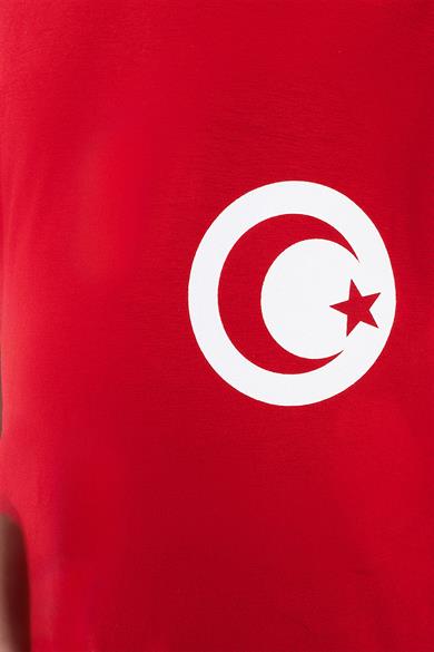 Kız Çocuk Türk Bayrak Göğüs Arma Baskılı Kırmızı Tshirt