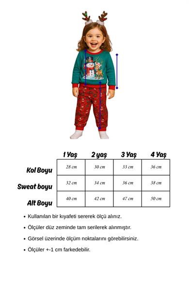 Kız Çocuk Yılbaşı Motifli %100 Pamuk Pijama Takımı 1-4 Yaş