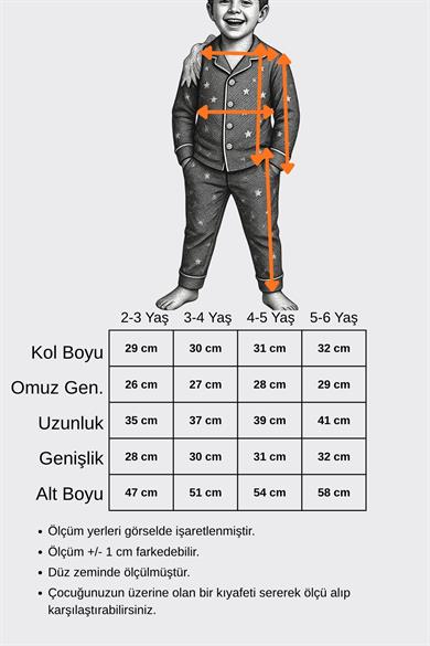 Kız - Erkek Çocuk Pijama Takımı Yıldız Desenli Lacivert %100 Pamuk 
