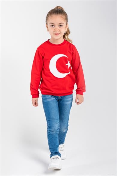 Unisex Çocuk Ay Yıldızlı Basic Sweat 2-7 Yaş