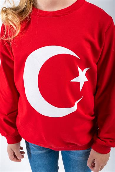 Unisex Çocuk Ay Yıldızlı Basic Sweat 2-7 Yaş