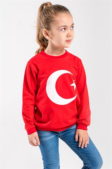 Unisex Çocuk Ay Yıldızlı Basic Sweat 2-7 Yaş