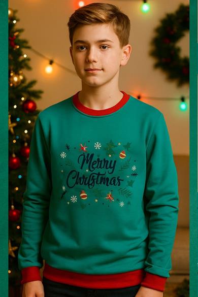 Unisex Yılbaşı Konsept Merry Christmas %100 Pamuk Sweatshirt