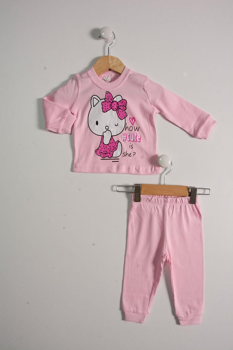6-12 AY Minik Kedi Kız Bebek Pijama Takımı