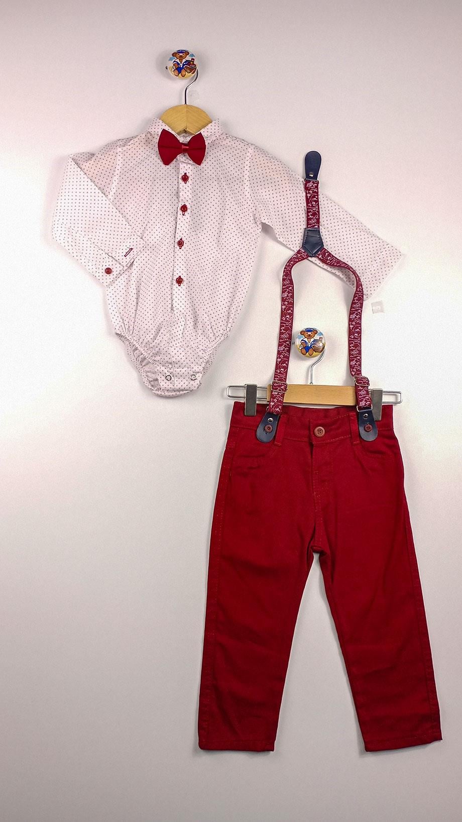 6-24 Ay Çıtçıtlı Gömlek Pantolon Takım Bordo