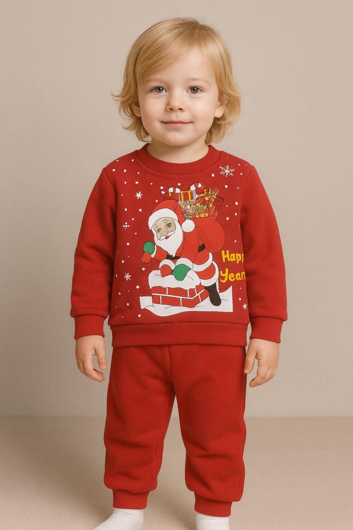 Bebek Sweat Pijama Takım Noel Baba Yılbaşı Desenli 1-4 Yaş